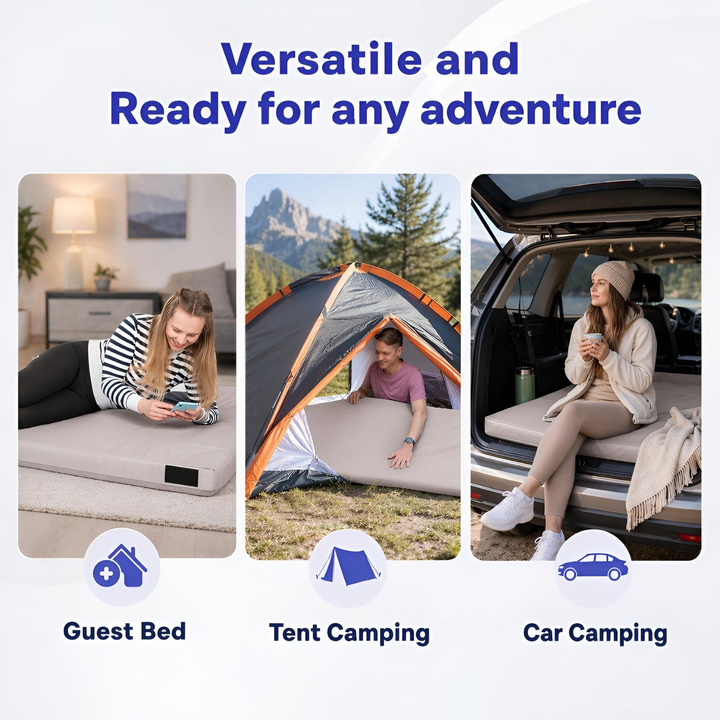 Hazli Matrix AirCell Memory Foam Camping Mattress Pad - Roll Up Mattress for Adults - Portable Cot Sleeping Pad for Camping -Floor Mat or Bed Roll for Car, SUV - Single 75"x30"x3" - Light Grey