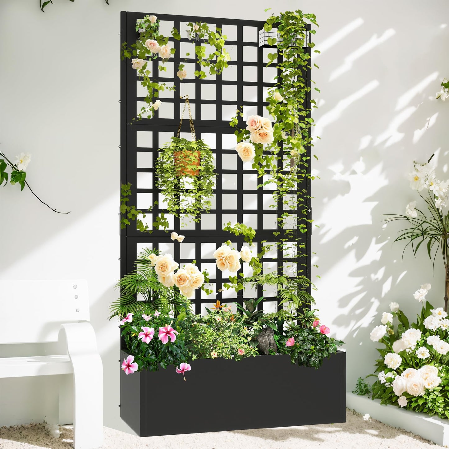 Toriexon Metal Planter with Trellis 72" x 36’’ x 16", Raised Garden Bed with Trellis, Planter Box with Privacy Screen for Climbing Plants, Flowers, Vegetables, Fruits
