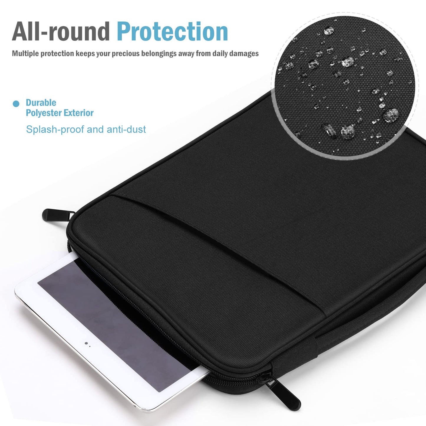 TiMOVO 9-11" Tablet Sleeve for iPad 11-inch A16 2025, iPad 10th Gen. 10.9"/10.2"/ Air 11/5th/4th Gen. 10.9", Galaxy Tab A9 Plus 11", Protective Bag with Pockets, Black