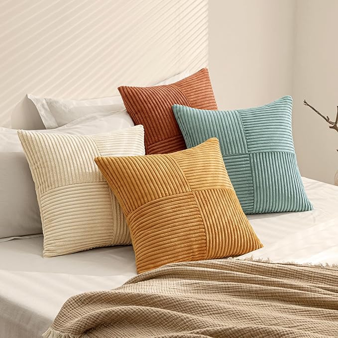 MIULEE Boho Farmhouse Decorative Throw Pillow Covers 18x18 Inch 4 Packs Soft
