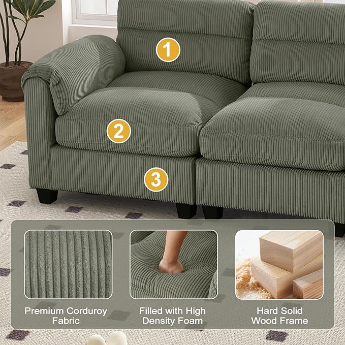 HAOMARKETS Corduroy Sofa Set, Upholstered Armchair and 3-Seater Couch