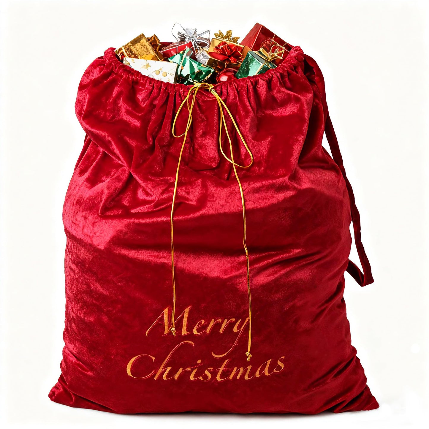 Large Velvet Santa Claus Christmas Sack with Drawstring, 29.5 x 35.5 Inch Gift Bags for Xmas Party Decor, Stocking Stuffers, and Holiday Gift Supplies (Red)