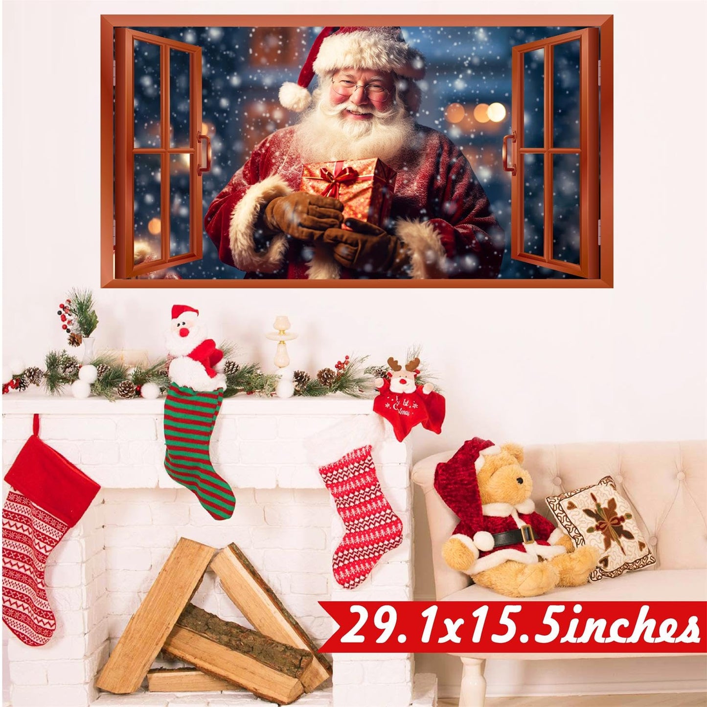 Christmas Wall Decals Santa Claus Stickers for Christmas Wall Decorations Indoor Xmas Fake Window Walls Decal Peel and Stick Merry Xmas Art Murals Vinyl Sticker for Winter Holiday Party Supplies
