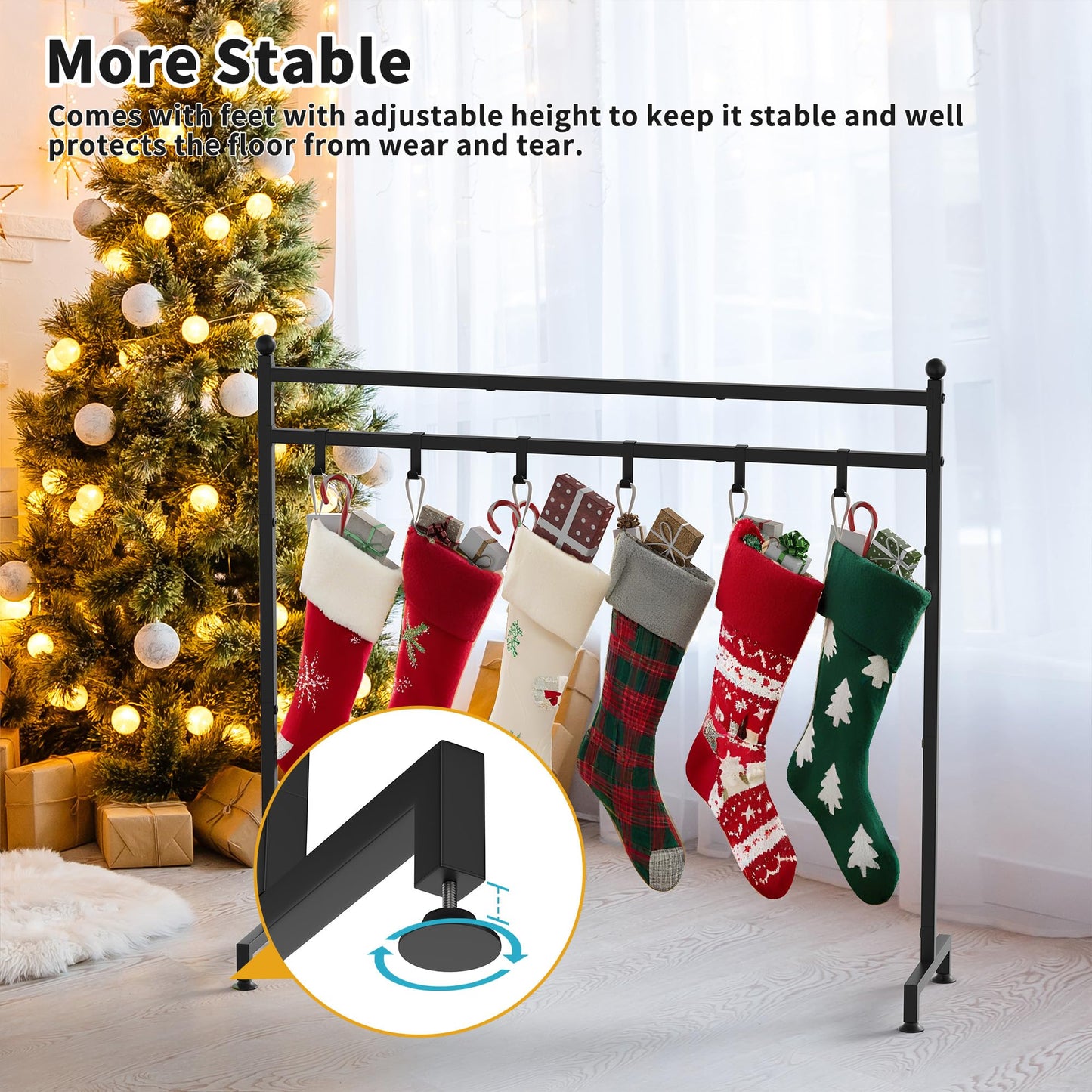 GloTika Christmas Stocking Holder Stand with 8 Hooks, Heavy Duty Freestanding Christmas Stocking Stand for Floor, Metal Holiday Decor Hanger Display for Fireplace Xmas Holiday Decoration