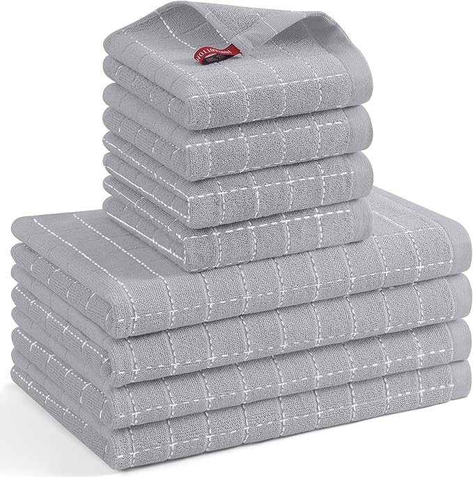 Mordimy 100% Cotton Terrycloth Kitchen Towels and Dishcloths Sets, Soft and