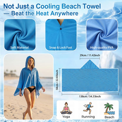 MBVOICO Cooling Hooded Beach Towel Cloak for Men Women - Double Layer PVA Fabric Cool Towel Cape, Instant Cooling Soft Ice Towelfor Beach Yoga Camping (Blue)