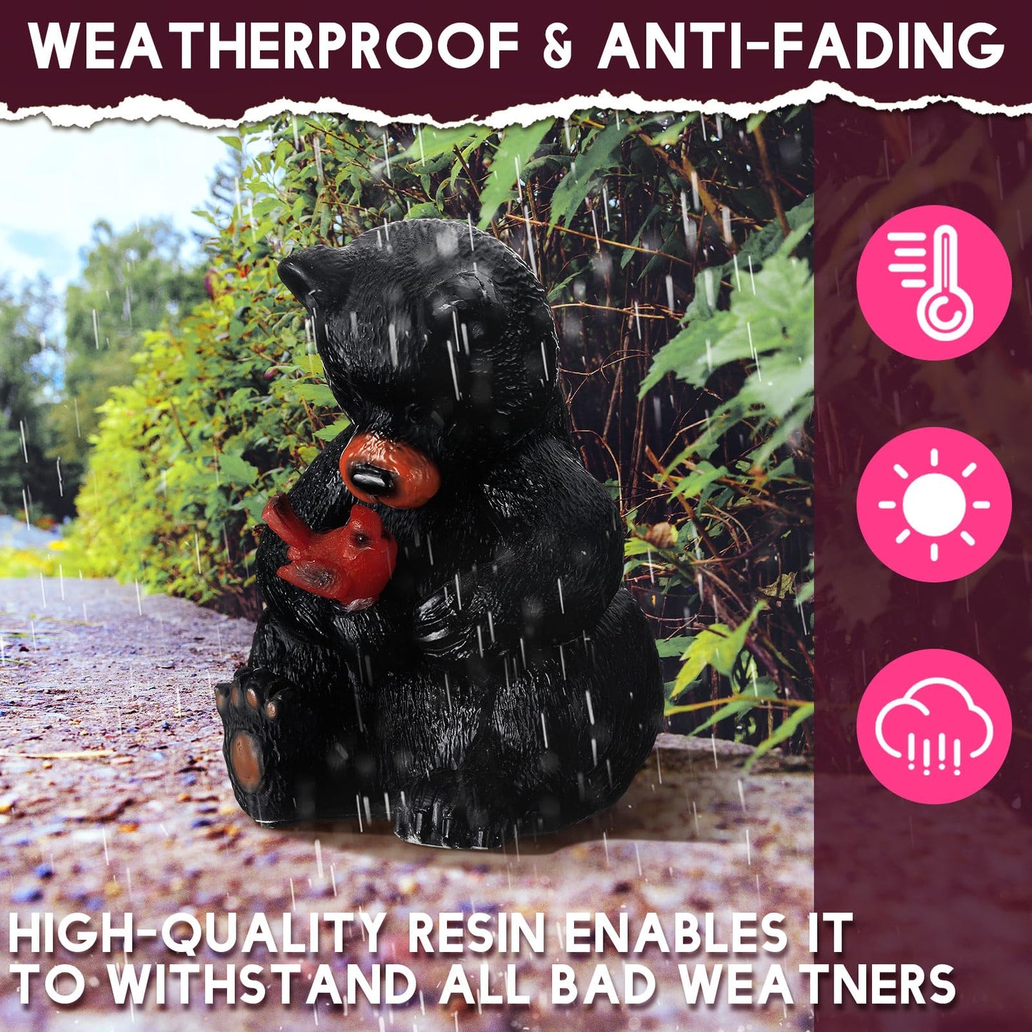 Geelin Solar Black Bear Statue Decoration Garden Bear and Cardinal Figurine Christmas Lighted Outdoor Yard Garden Patio Lawn Decor Unique Birthday Housewarming Gifts for Mom Women 5.5 Inch