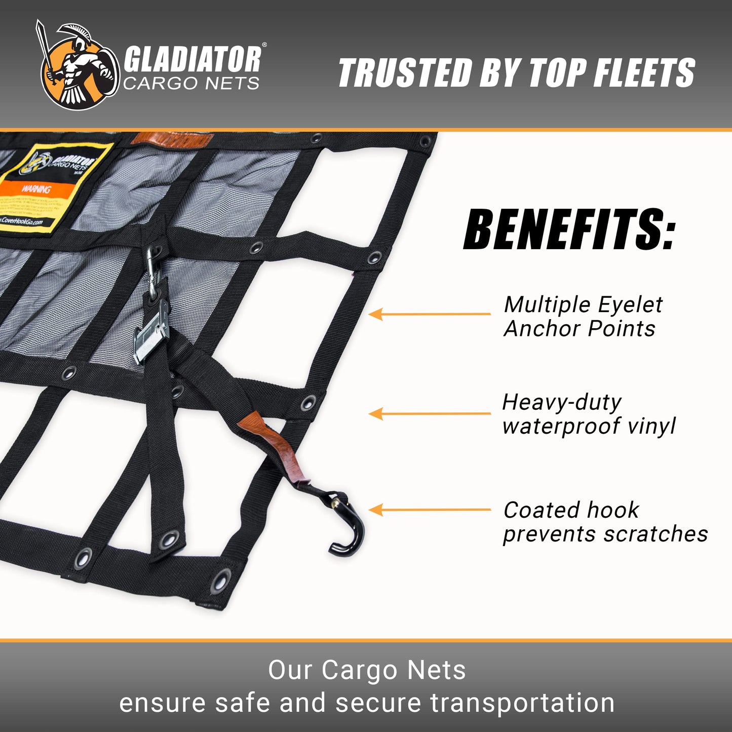 Gladiator Cargo Nets - Heavy Duty Truck Cargo Net-Trcuk Organizer-Truck Bed Cover- Large- Perfect for Trailer, Pickup, Boat, Jeep, SUV, Camping, Hunting-(WLL): 1,500 lbs (LGN-100) 8.75' x 10' ft.