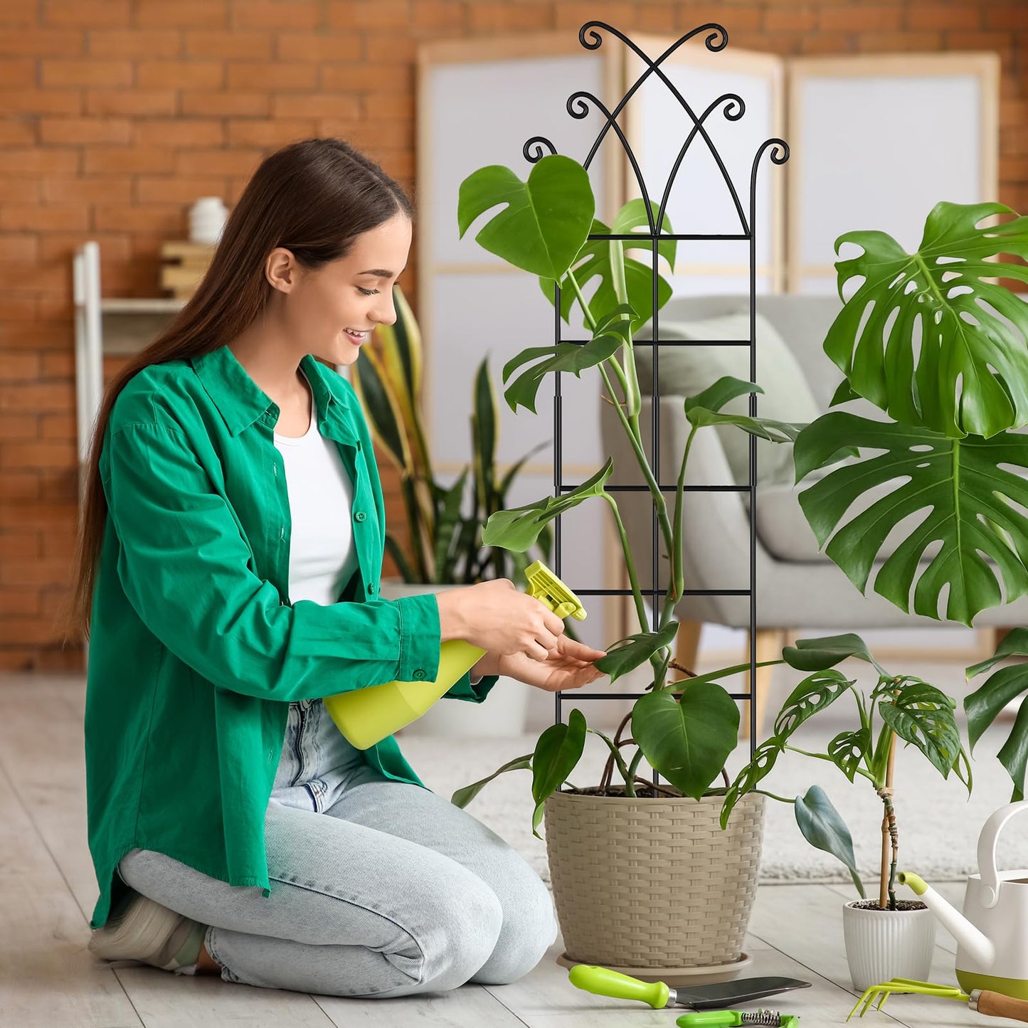 33.8in Tall Trellis for Climbing Plants Indoor & Outdoor, 4 Pack Metal Trellis for Potted Houseplant, Sturdy Support for Ivy, Pothos, Monstera, Hoya and Flower Vines, Black