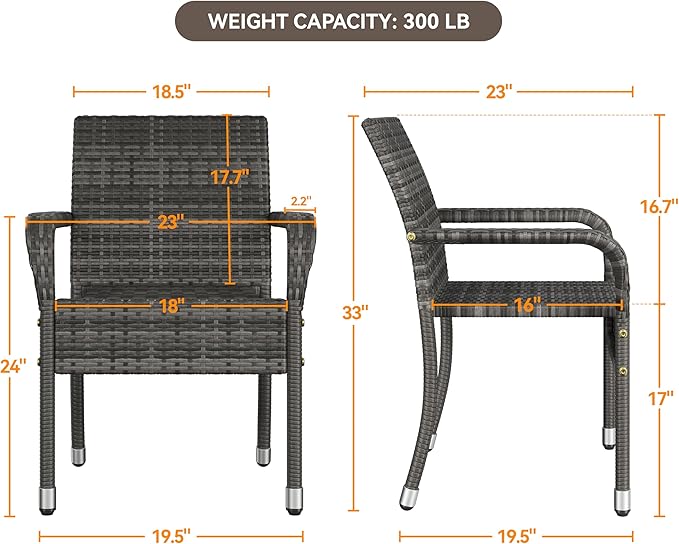 Yaheetech Set of 6 Stackable Outdoor Rattan Dining Chairs, All-Weather Armchair w/Armrests, Steel Frame for Garden, Patio, Deck, Yard, Poolside Gray