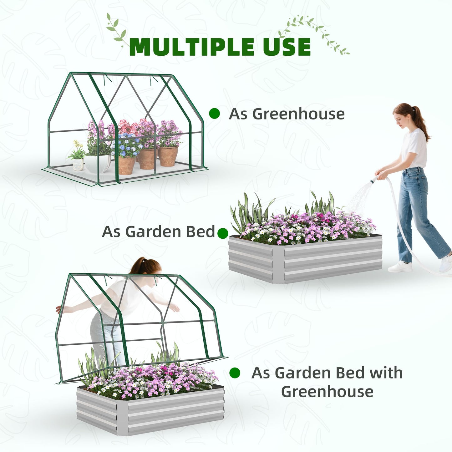 Outsunny 4 x 3 x 3ft Raised Garden Bed with Mini Greenhouse, Galvanized Raised Garden Bed with Cover for Herbs and Vegetables, Small Greenhouse for Patio Garden Balcony, Clear and Gray