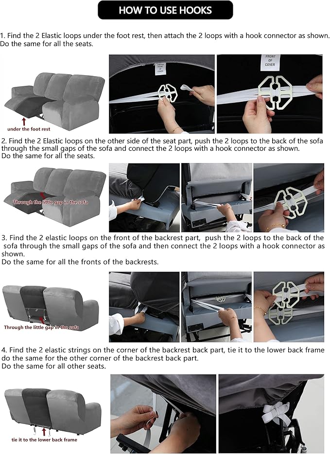 ULTICOR Velvet 8-Pieces Recliner Sofa Covers Stretch Reclining Couch Covers