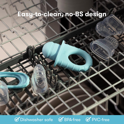 Frida Baby Push Pop Feeder, Baby Fruit Food Feeder to Safely Introduce New Foods, Fresh + Frozen, Silicone, BPA Free, Dishwasher Safe | 3 Count, Blue