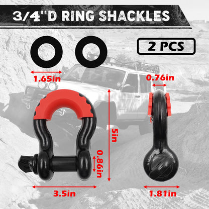 Handfly Offroad Recovery Kit, Tree Saver Tow Strap 3'' × 8ft Recovery Strap, 1pcs Hitch Receiver, 2pcs 3/4" D-Ring Shackles with Storage Bag for Truck Jeep SUV ATV
