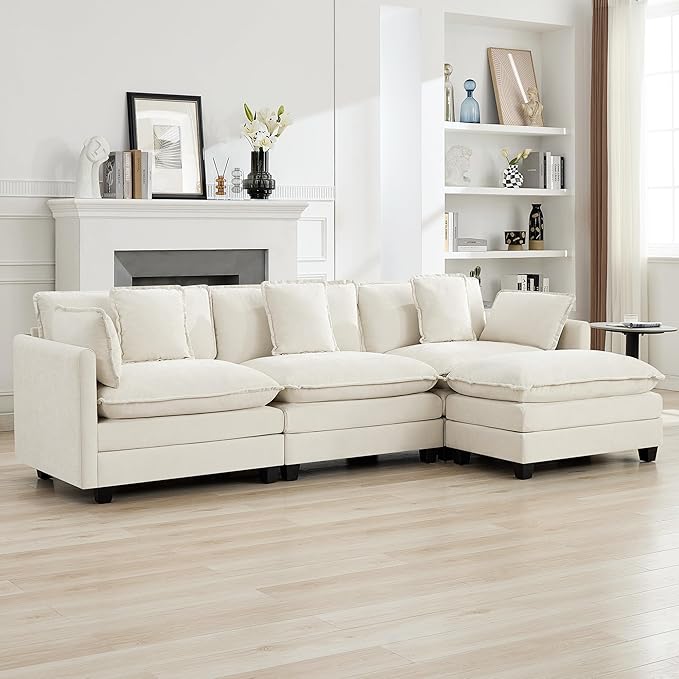 111'' Sectional Cloud Deep Seat Couch, Modern Comfy Chenille L Shaped Sectional