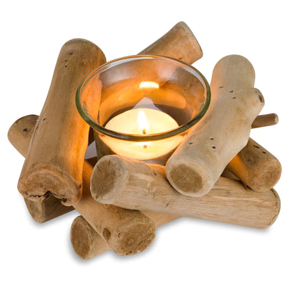 Sziqiqi Handmade Wooden Tea Light Candle Holder with Glass Cup Rustic Country Coastal Style for Farmhouse Home Decoration Home Altar Decoration Holiday Wedding Decoration