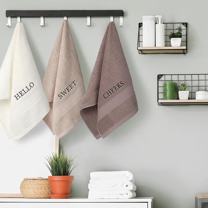 3 Pcs Hello Sweet Cheeks Hand Towels Farmhouse Decorative Embroidered Bathroom