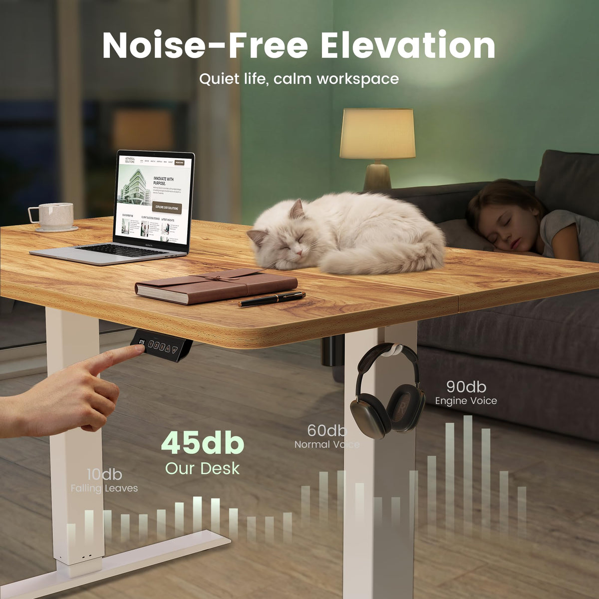 CubiCubi Standing Desk, 63 x 28 Inches Electric Height Adjustable Computer Desk, Sit Stand up Home Office Desk with Memory Presets, Natural