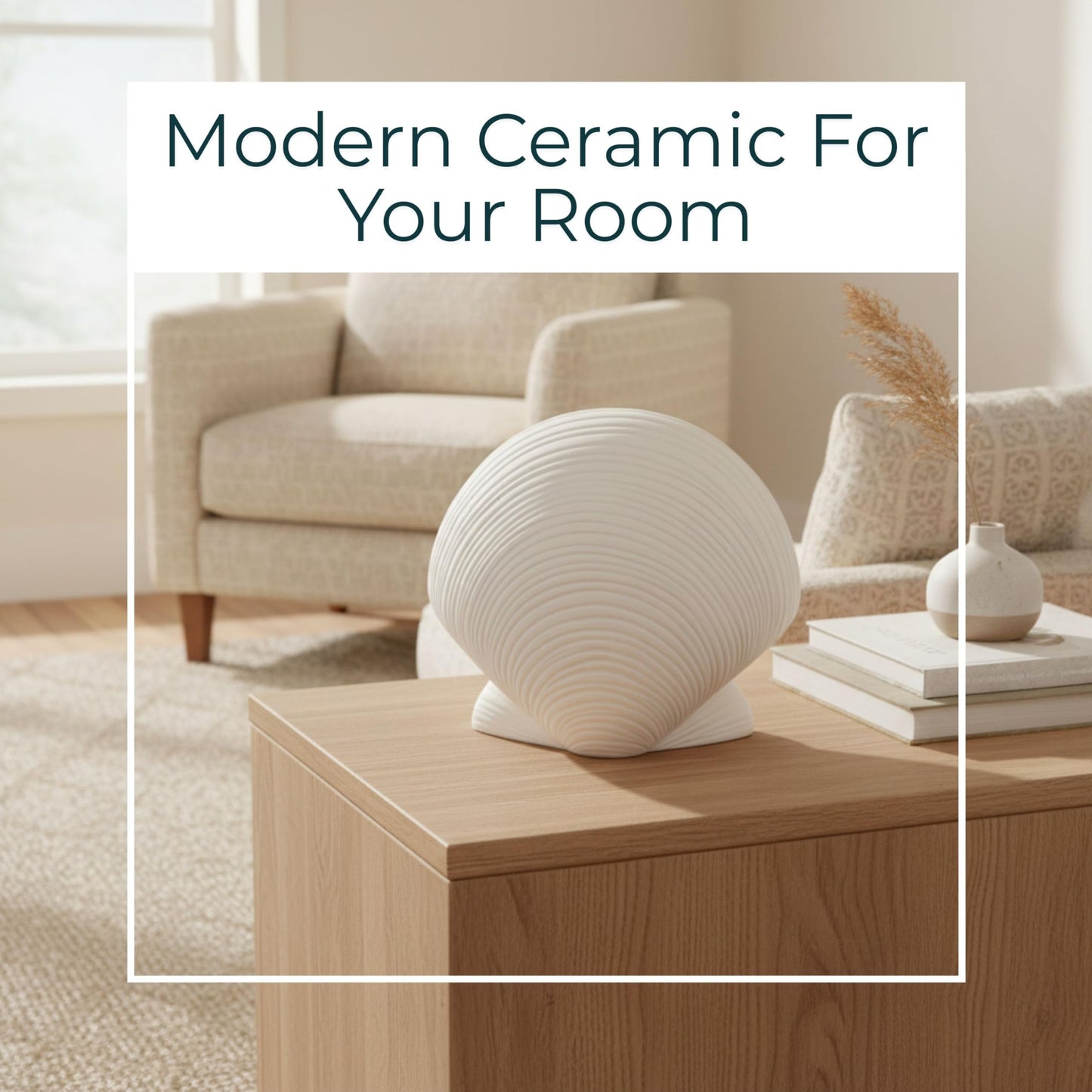 Stoneware Figurine Sculpture – Room Decor Accent, Decorative Statue for Shelf, Console, or Nightstand Placement, Coastal Home Decor Shell Design With Textured Detail – 6", White
