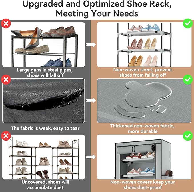 ROJASOP Shoe Rack with Covers 10 Tier Large Shoe Organizer Tall Shoe Closet