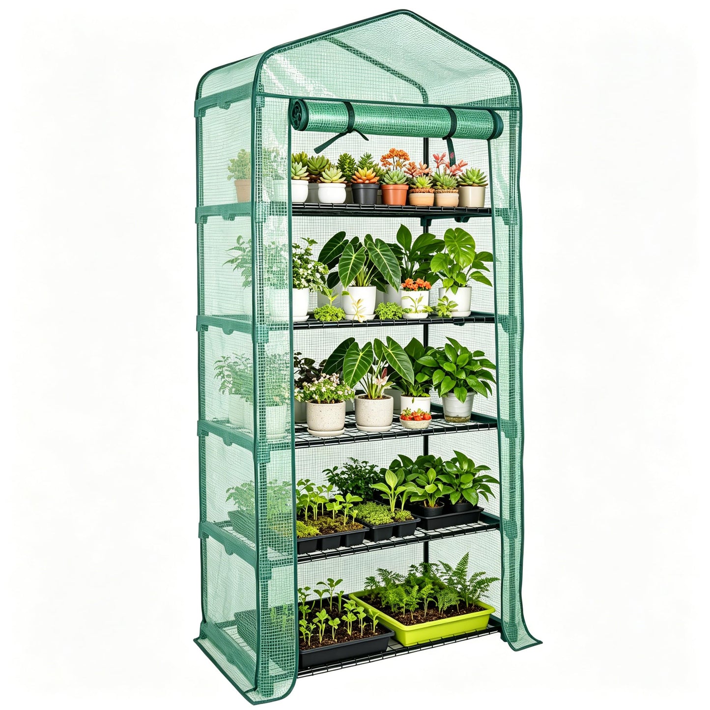 Worth Garden 5 Tier Mini Greenhouse - 75'' H x 27'' L x 19'' W - Sturdy Portable Gardening Shelves with Durable PE Cover w/ Roll-Up Zipper Door- Small Green House Indoor & Outdoor for Plants Flowers