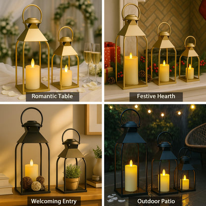 Decorative Metal Lanterns Indoor Outdoor, Candle Holder for Porch, Patio, Fireplace, Floor, Wedding, Christmas, Fall, Holiday, Farmhouse Table Centerpiece (Black, Set of 3 20" 15.7" 12")