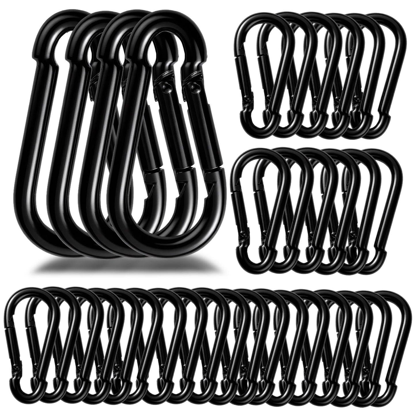 50Pack Carabiner Clips Heavy Duty, 3.2” Large Spring Snap Hooks Bulk, Galvanized Black Carabiners for Camping, Solid Spring Clips for Home Gym Hanging Hammocks Swing Hiking-500lbs Holding Capacity