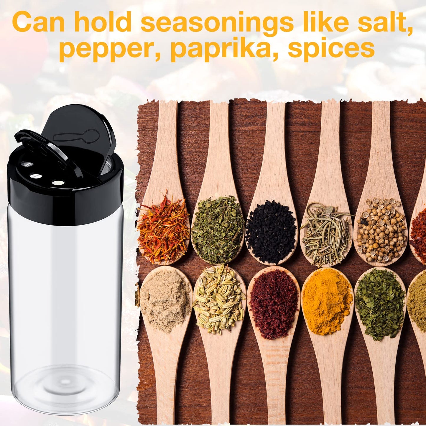 Mimorou 40 Pack Plastic Spice Jar with Shaker Lids Seasoning Containers 3.5 oz Plastic Spice Container with Black Lids Seasoning Jars for Kitchen Storing Powder