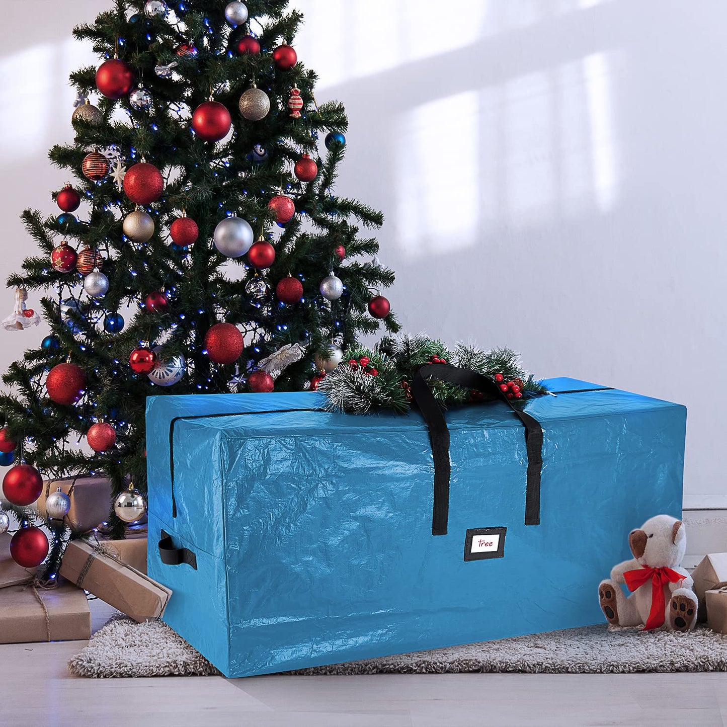 Hearth & Harbor 7.5 ft Christmas Tree Storage Bag - Artificial Christmas Tree Bag with Reinforced Handles, Dual Zipper, Wide Opening - Large Storage Container for Trees and Decorations, 2 Piece set