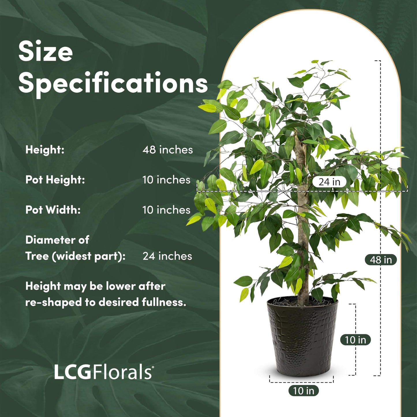 LCG Florals 4ft Ficus Tree in Black Metal Pot with Real-Wood Trunk - Indoor and Outdoor Faux Plants for Patio, Living Rooms, Offices & Outdoor Spaces
