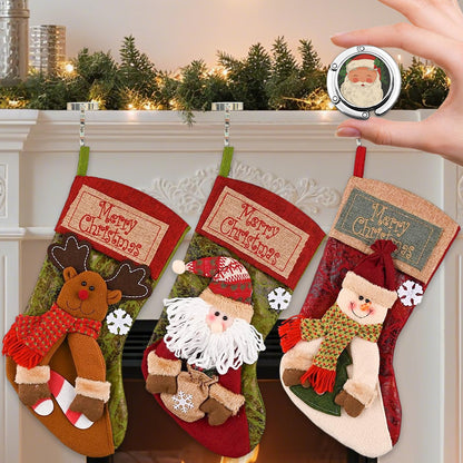 VVXKS 3 PCS Christmas Stockings Set, Large Classic Christmas Stockings with Holder, Stockings with 3D Santa, Snowman, Reindeer 3D Bulk Xmas Stockings for Fireplace Window Counter Party Decor 17"