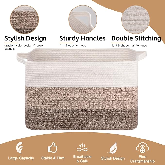 OIAHOMY Extra Large Blanket Basket, 95L Cotton Rope Woven Laundry Basket