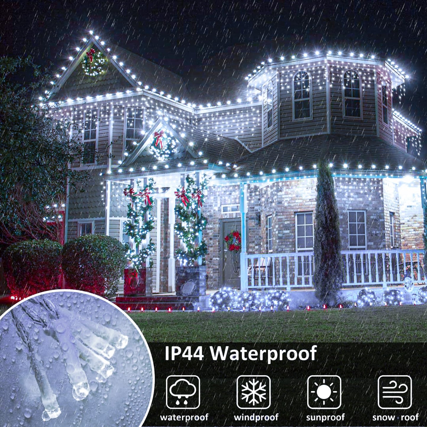 Icicle Lights for Outside - 33FT 400 LED Icicle Christmas Lights Outdoor with 75 Drops 8 Modes Timers, Waterproof Connectable Hanging Lights for Indoor Eaves Wedding Patio Decorations, Cool White