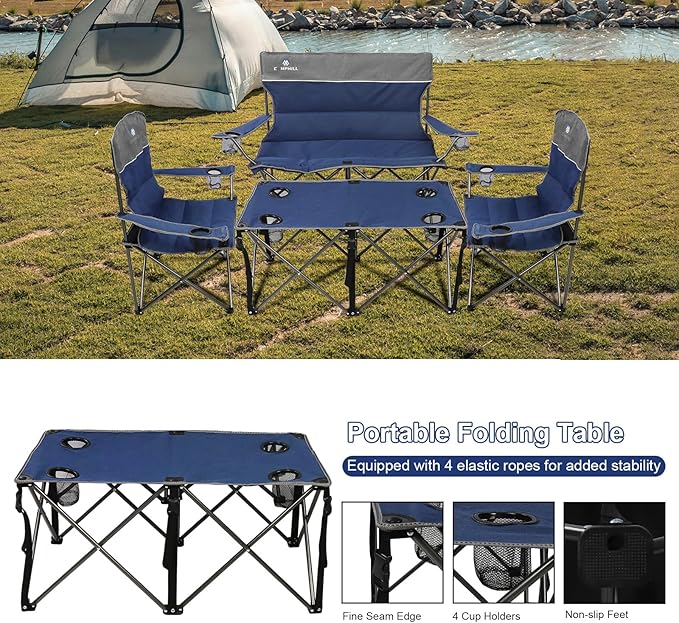 Camping Chair Set of 3, Outdoor Folding Camping Chairs