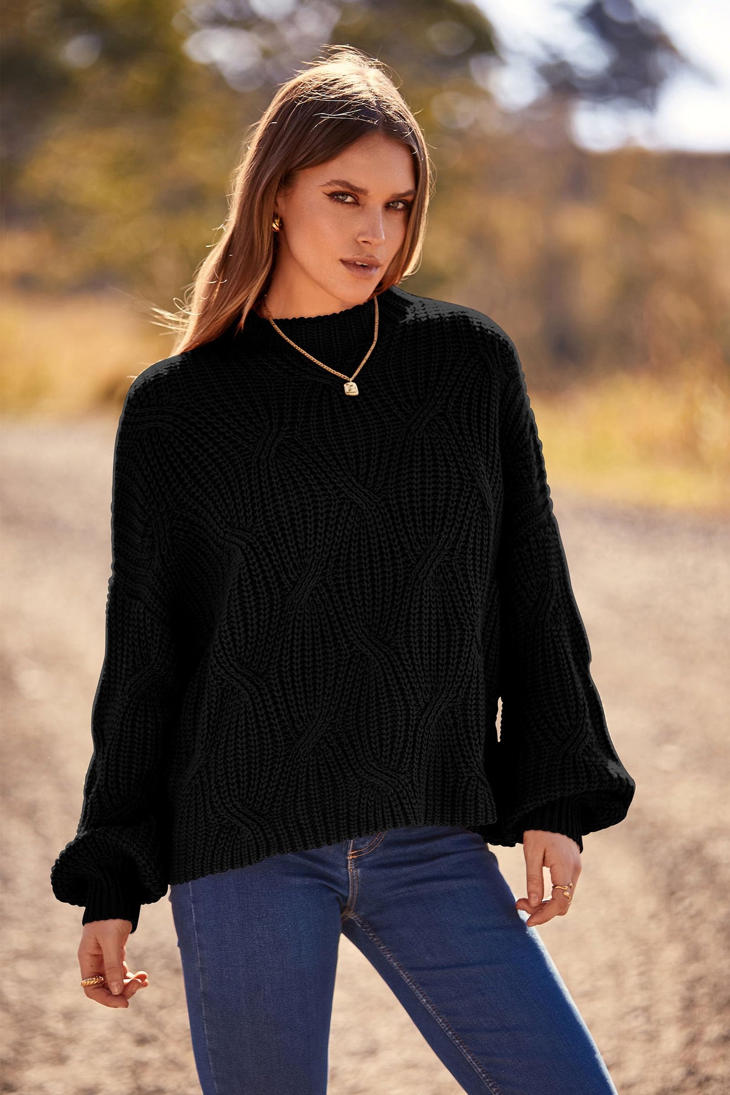 PRETTYGARDEN Women's Fall Oversized Pullover Sweaters Casual Crewneck Long Sleeve Chunky Cable Knit Tops Winter Clothing