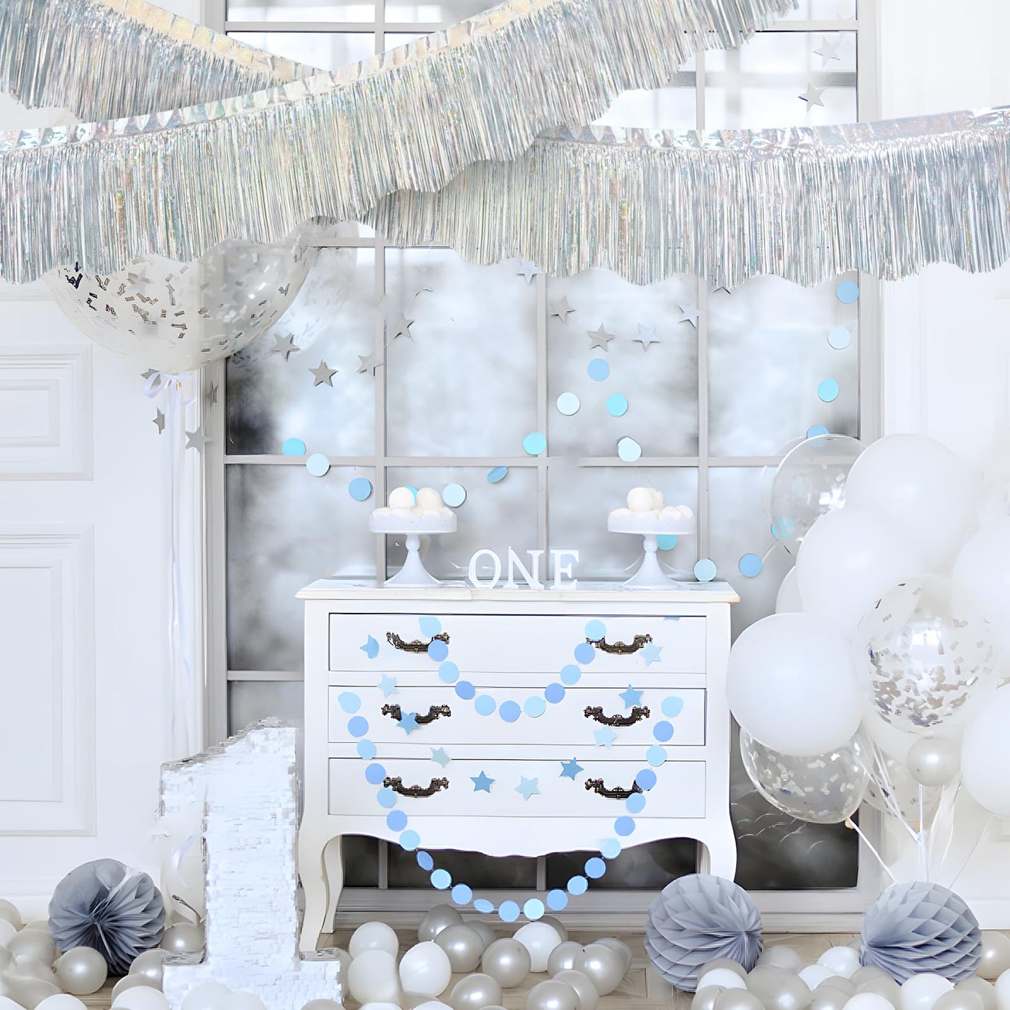 LOLStar 6 Pack Silver Foil Fringe Garland Party Decorations, 59Ft Tinsel Streamers Shiny Silver Wall Hanging Tinsel Fringe Banners for Wedding Birthday Anniversary Christmas New Year Party Decor
