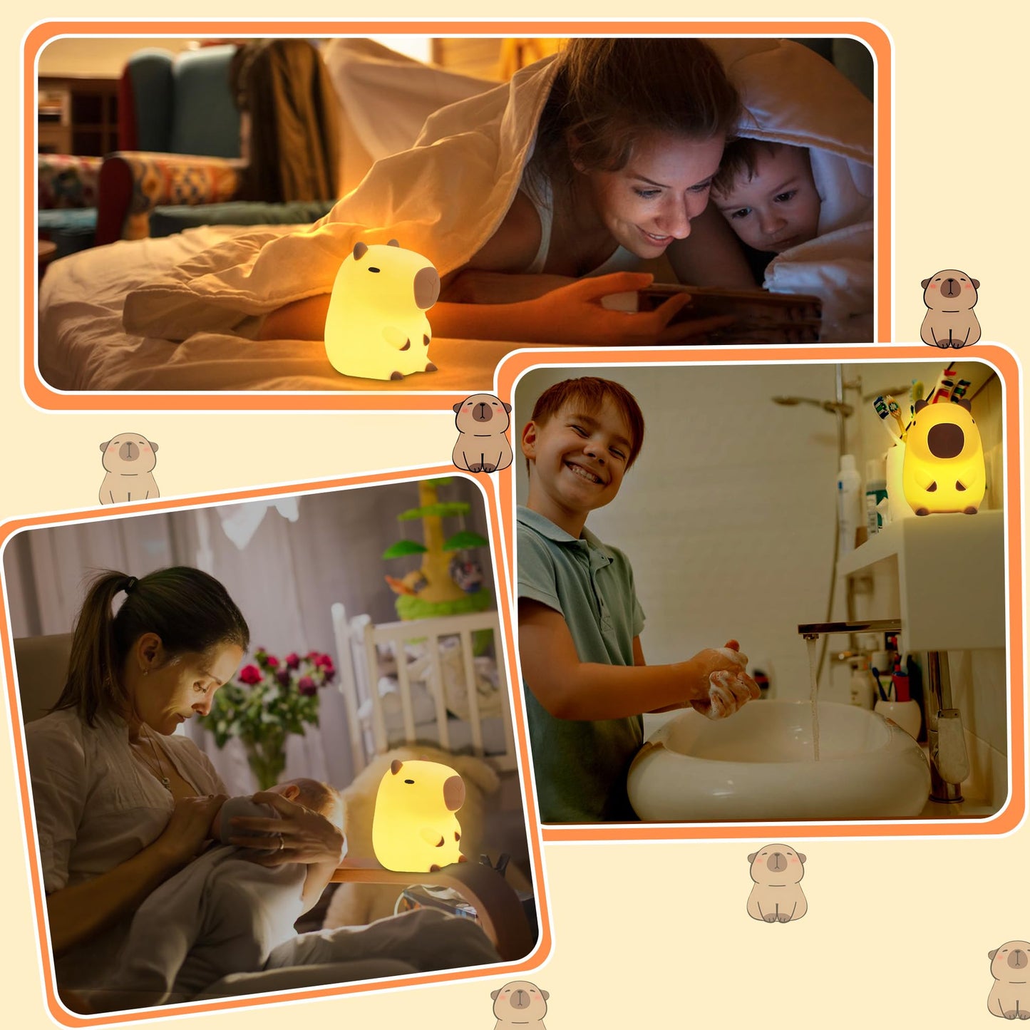 Okayera Capybara Night Light, Capybara Gifts for Kid Friend, Animal Squishy Silicone Nursery Lamp with Timer Dimmable, Rechargeable Bedroom Bedside Decor Birthday Graduation Xmas Present for Boy Girl