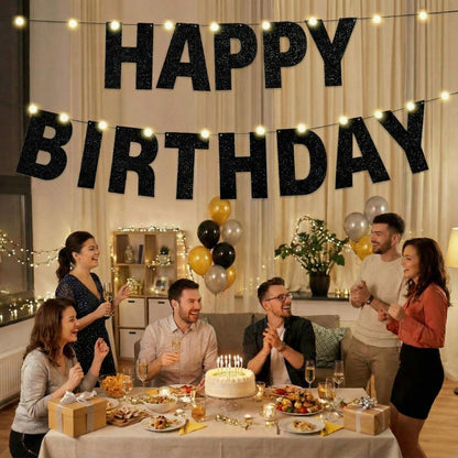 TaoBary 112 Pcs DIY Letter Kit Glitter Customizable Banner Letters Include 107 Letters and Numbers 3 Rope and 2 Needles for Birthday Halloween Christmas Wedding Valentine Party Decor(Black)
