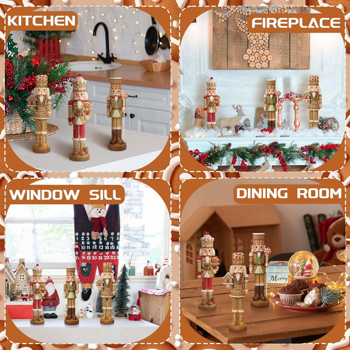Simgoing 3 Pcs Gingerbread Nutcracker Figures Christmas Resin Nutcracker Figurines Holding Christmas Cookies, Gingerbread Men and Candy, Soldier Xmas Centerpieces Decor for Winter Table Party Favors