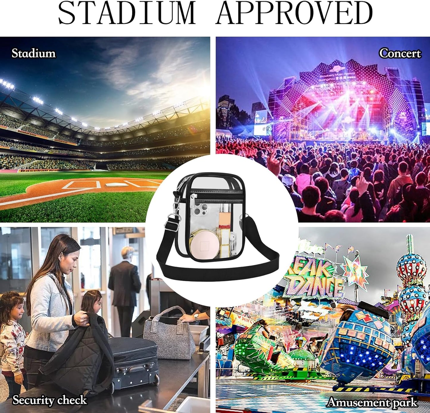 USPECLARE Clear Purse Stadium Transparent Messenger Bag Stadium Approved for Men and Women Clear CrossBody Bag