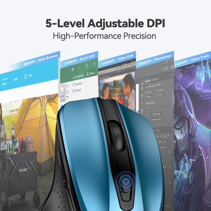 TECKNET Wireless Mouse, 2.4G Ergonomic Optical Mouse, Computer Mouse for Laptop, PC, Computer, Chromebook, Notebook, 6 Buttons, 24 Months Battery Life, 2600 DPI, 5 Adjustment Levels