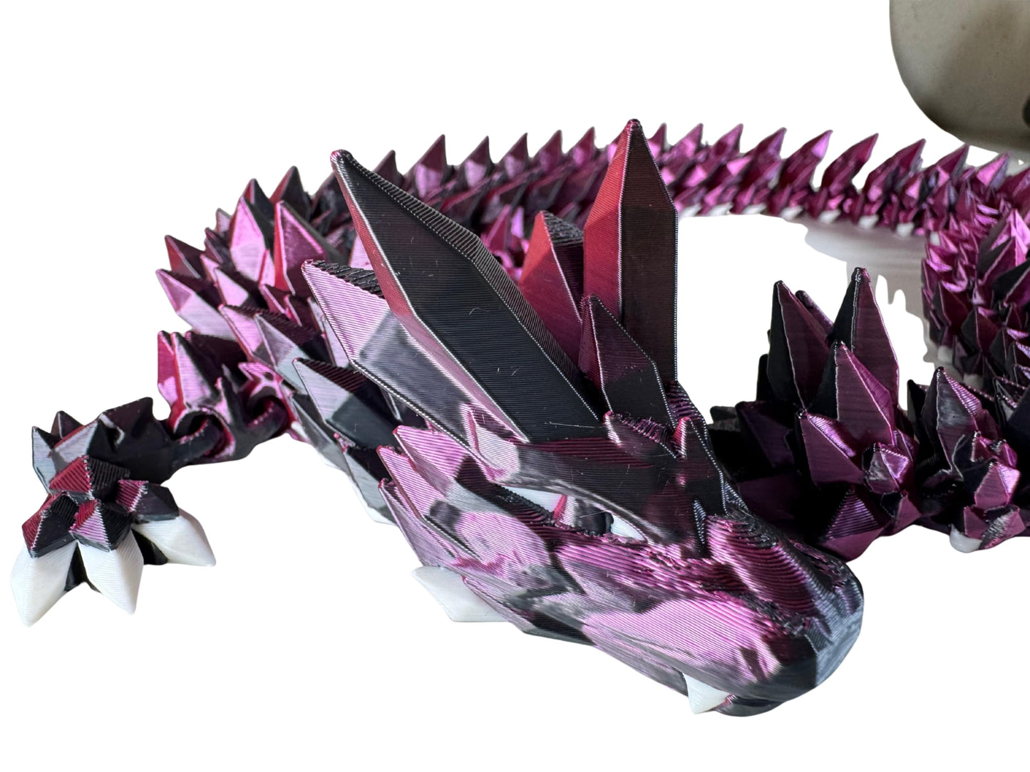 24" Deluxe 3D Printed Crystal Dragon – Flexible Articulating and Large Size at 24 inches (Black Purple Metalic Dual Color Gradient)