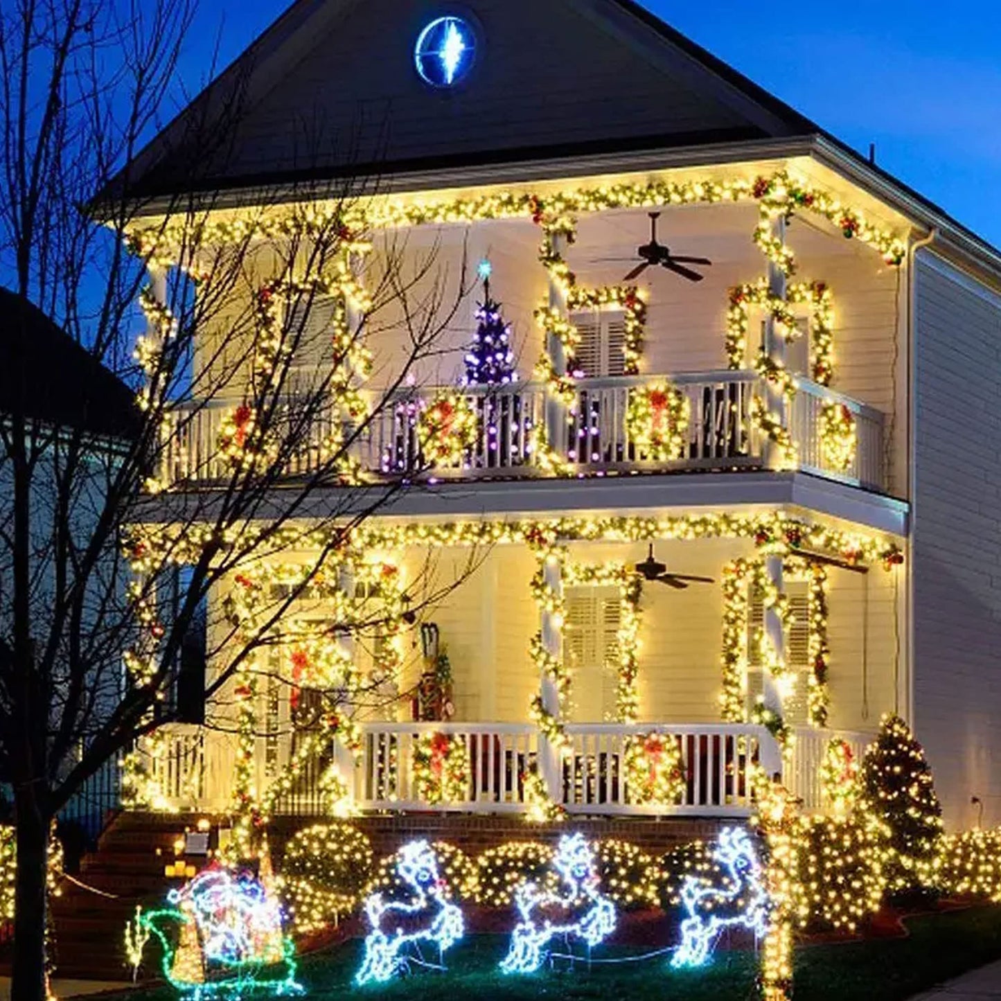 TW SHINE Warm White Christmas Lights, Total 400 LED 132FT Outdoor Christmas Lights Plug in with 8 Modes, Waterproof Light Outdoor Green Wire, Indoor Xmas Decoration for Party Yard House Decor