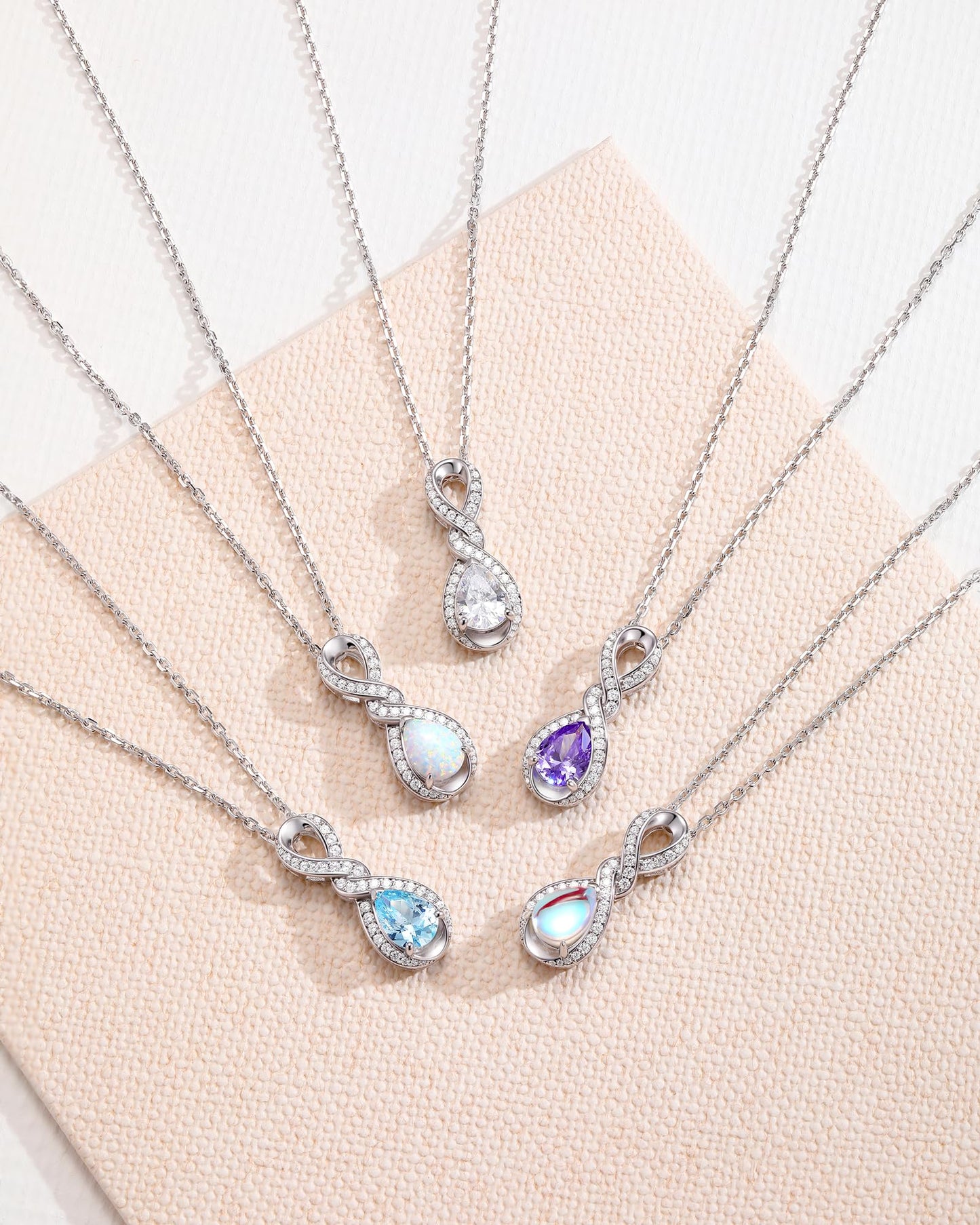 FANCIME Simulated Diamond Necklace April Birthstone Necklace Cubic Zirconia Sterling Silver Dainty Infinity Knot Pendant Jewelry Anniversary Birthday Graduation Mothers Day Gifts for Women Mom