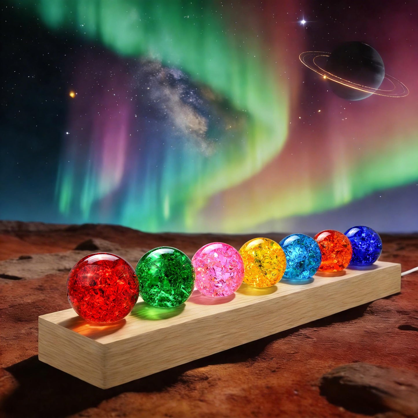 7 Chakra Crackle Crystal Ball with LED Stand, 40mm Natural Healing Stones for Meditation Reiki Energy Balance, Spiritual Decor Glass Sphere Lamp Night Light Gifts