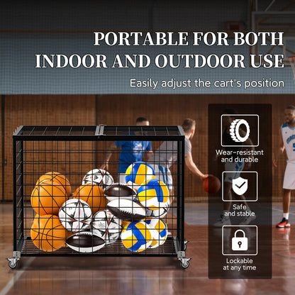 RCZSCBK Sports Ball Storage Cart, Lockable Ball Cart with Double Lid,Ball Rack with Wheels,Rolling Sports Ball Storage Cart is Suitable for Gyms, Schools, Clubs, Indoor and Outdoor Basketball Storage
