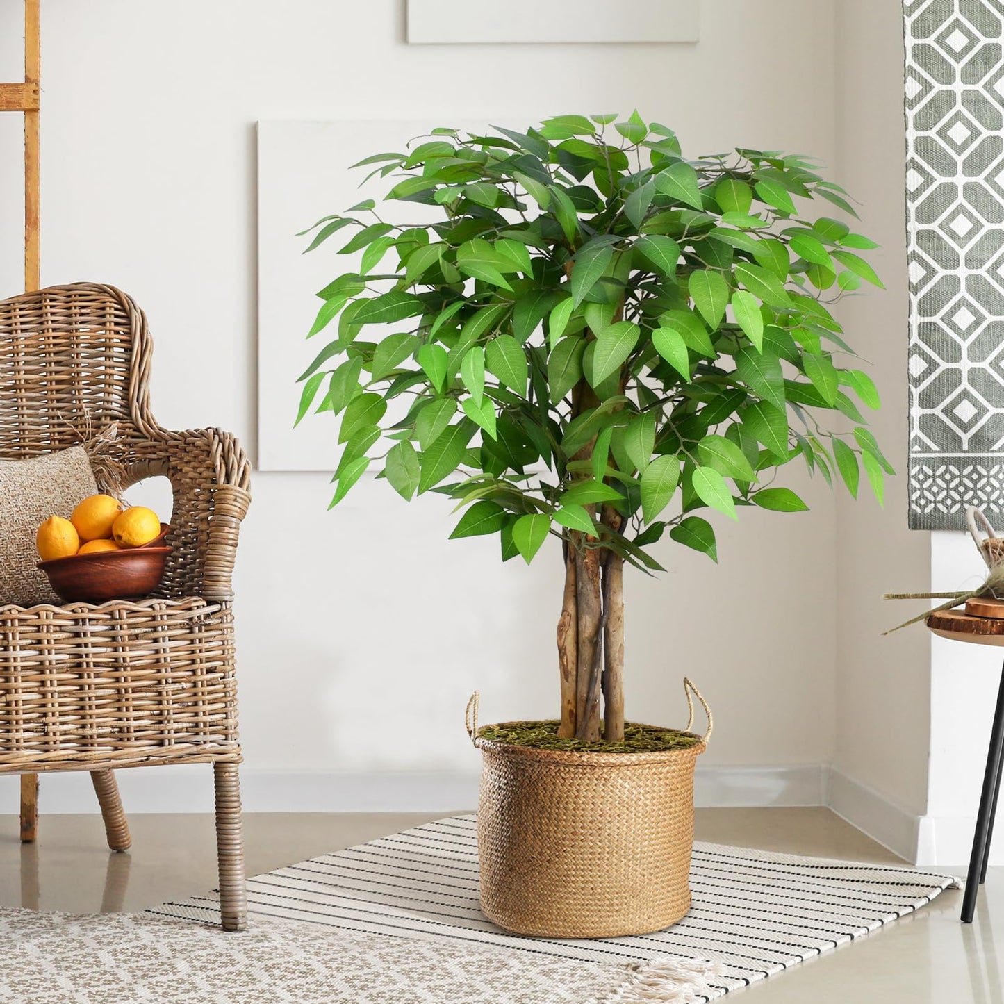 Keeplush 3ft Ficus Artificial Trees with Natural Curved Trunks, 36" Tall Lush Faux Tree for Home Decor Indoor, Green Lifelike Fake Ficus Tree Artificial Plants(Set of 2)