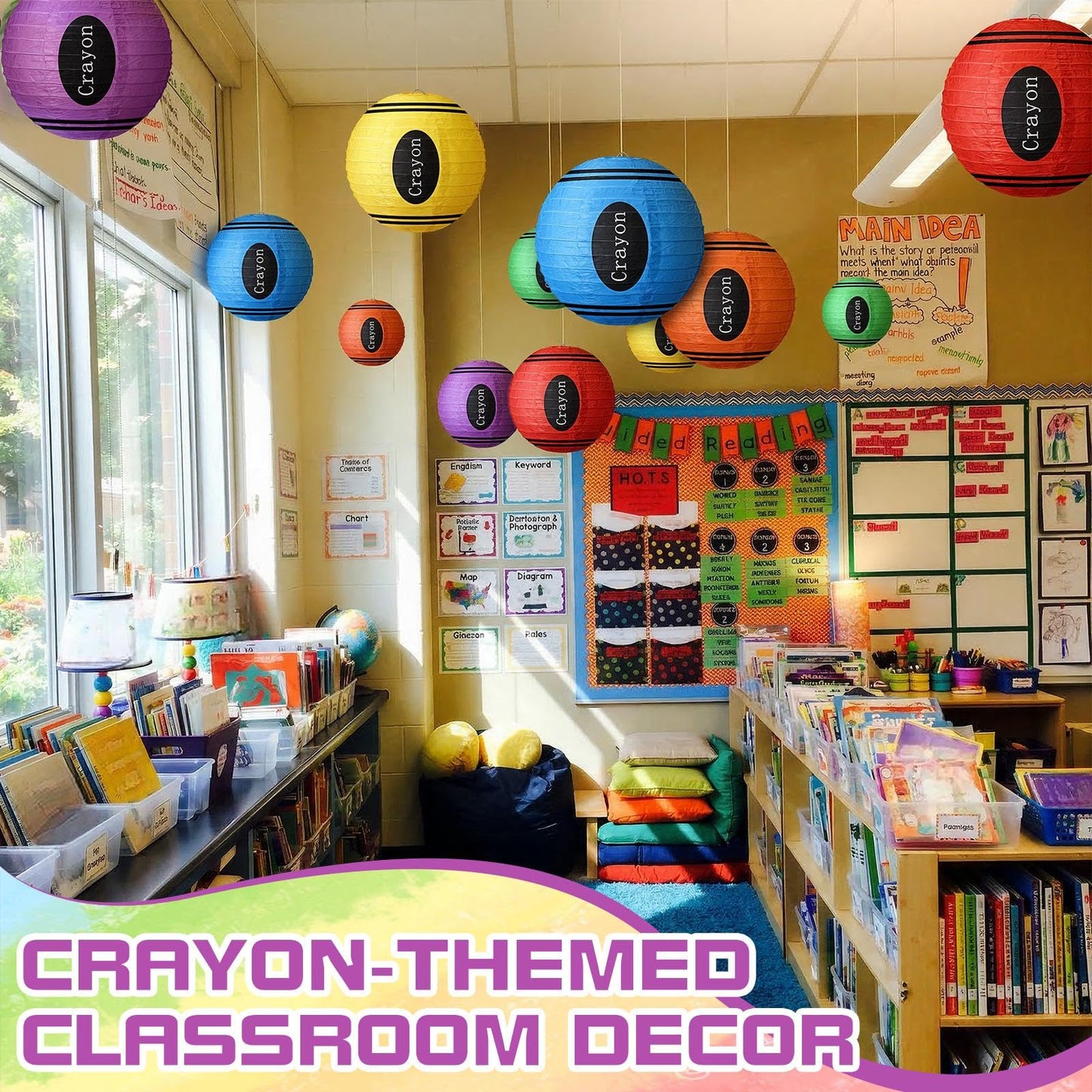 Retisee 12 Pcs Back to School Classroom Decor 10 Inch Crayon Lanterns Hanging Paper Lanterns Preschool Classrooms Ceilings Decor First Day of School Welcome Crayons Kindergarten Supplies