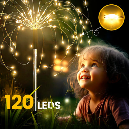 GIGALUMI Garden Decor Outdoor Lights 120LED 2Pack, Solar Garden Lights Outside Fairy Firework Decorative,Solar Powered for Yard Pathway Flowerbed Planter Balcony Patio 4th of July Decor (Warm White