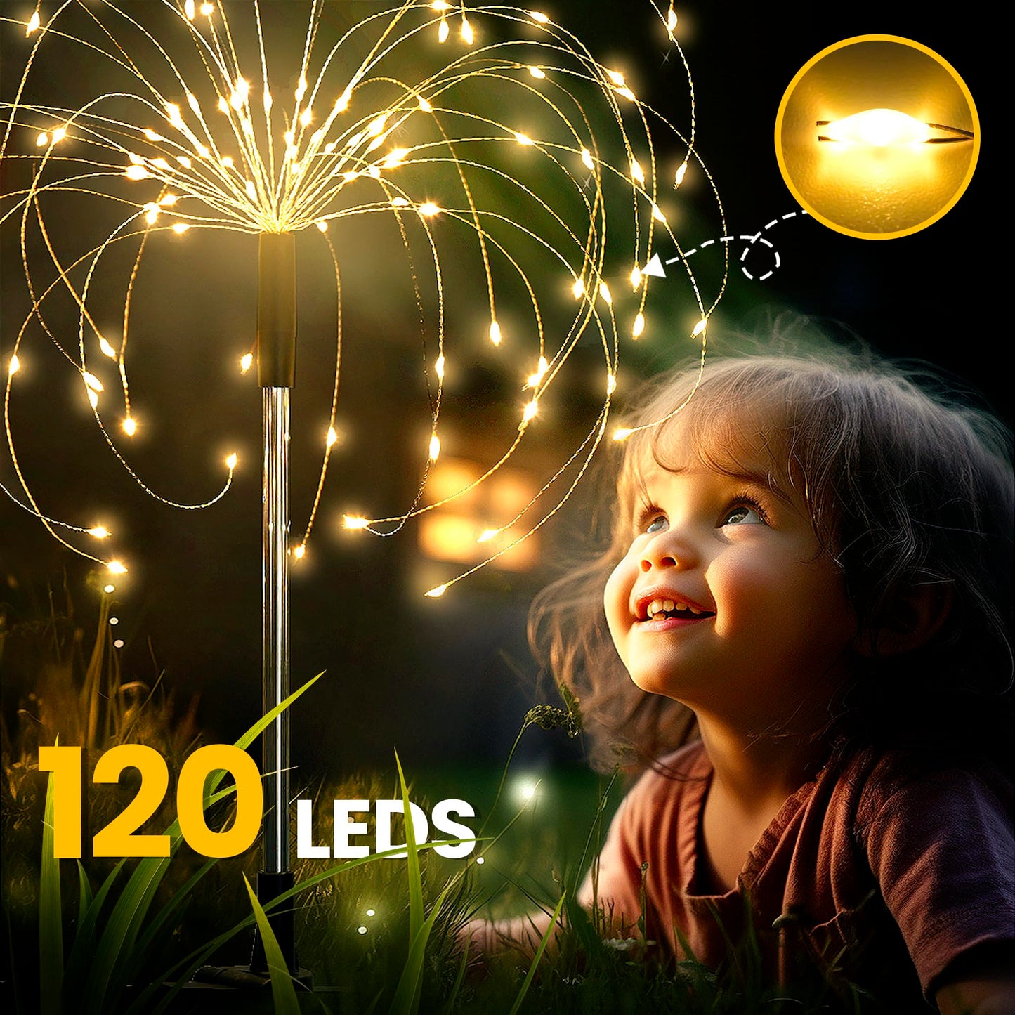 GIGALUMI Garden Decor Outdoor Lights 120LED 8Pack, Solar Garden Lights Outside Fairy Firework Decorative,Solar Powered for Yard Pathway Flowerbed Planter Balcony Patio 4th of July Decor (Warm White